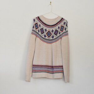 OLD NAVY Beige Metallic Cable Knit Argyle Hygge Faire Isle Sweater | Size S